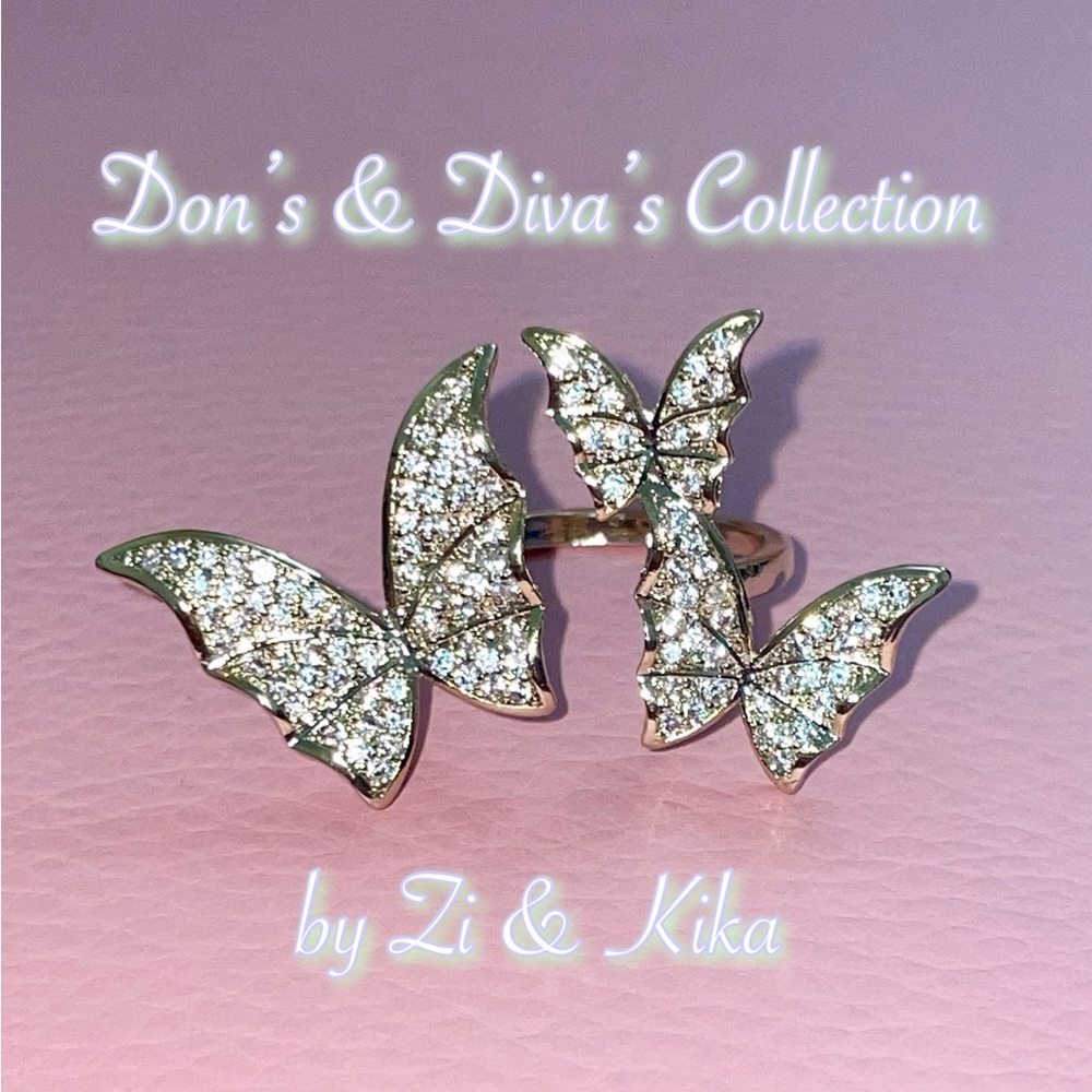 Gold CZ Adjustable Butterfly Trio Ring